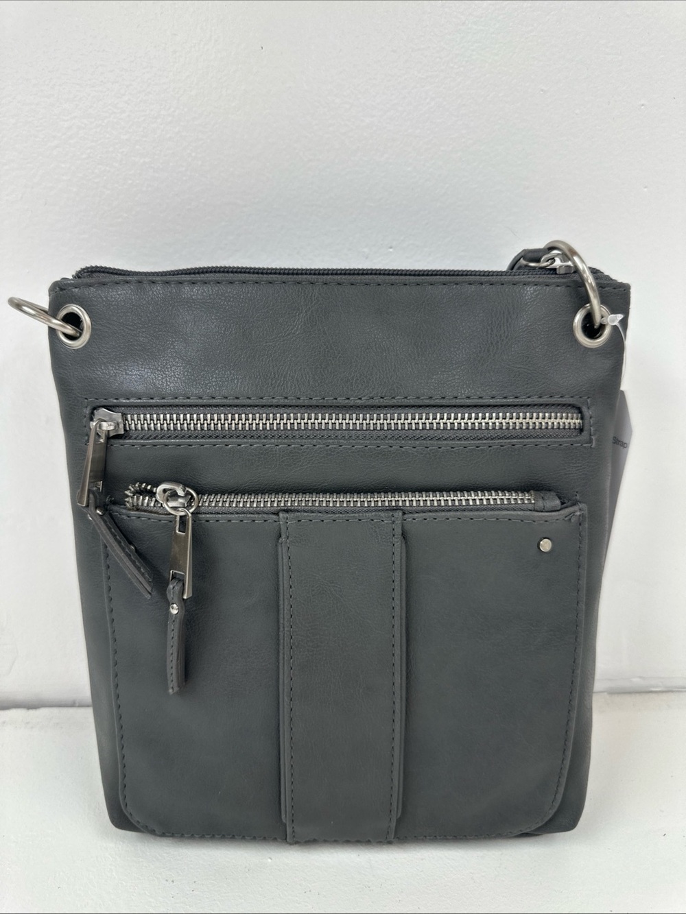 Time And Tru Crossbody Gray Bag Purse Faux Leather With Adjustable Strap NWT